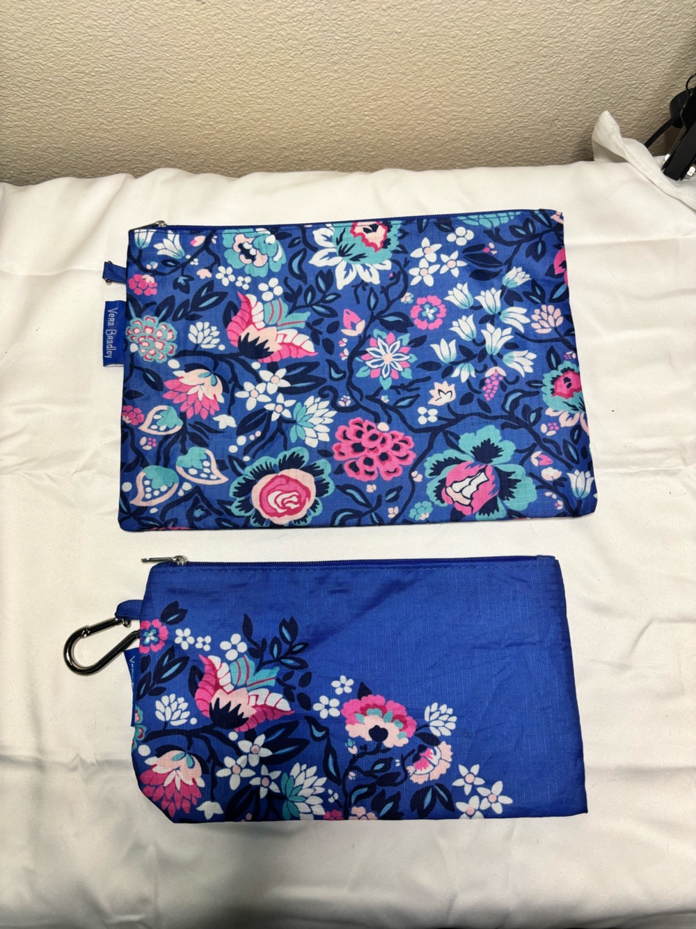 Vera Bradley 2 Pouch Organizer Set Floral Zip Pouch Blue & Pink